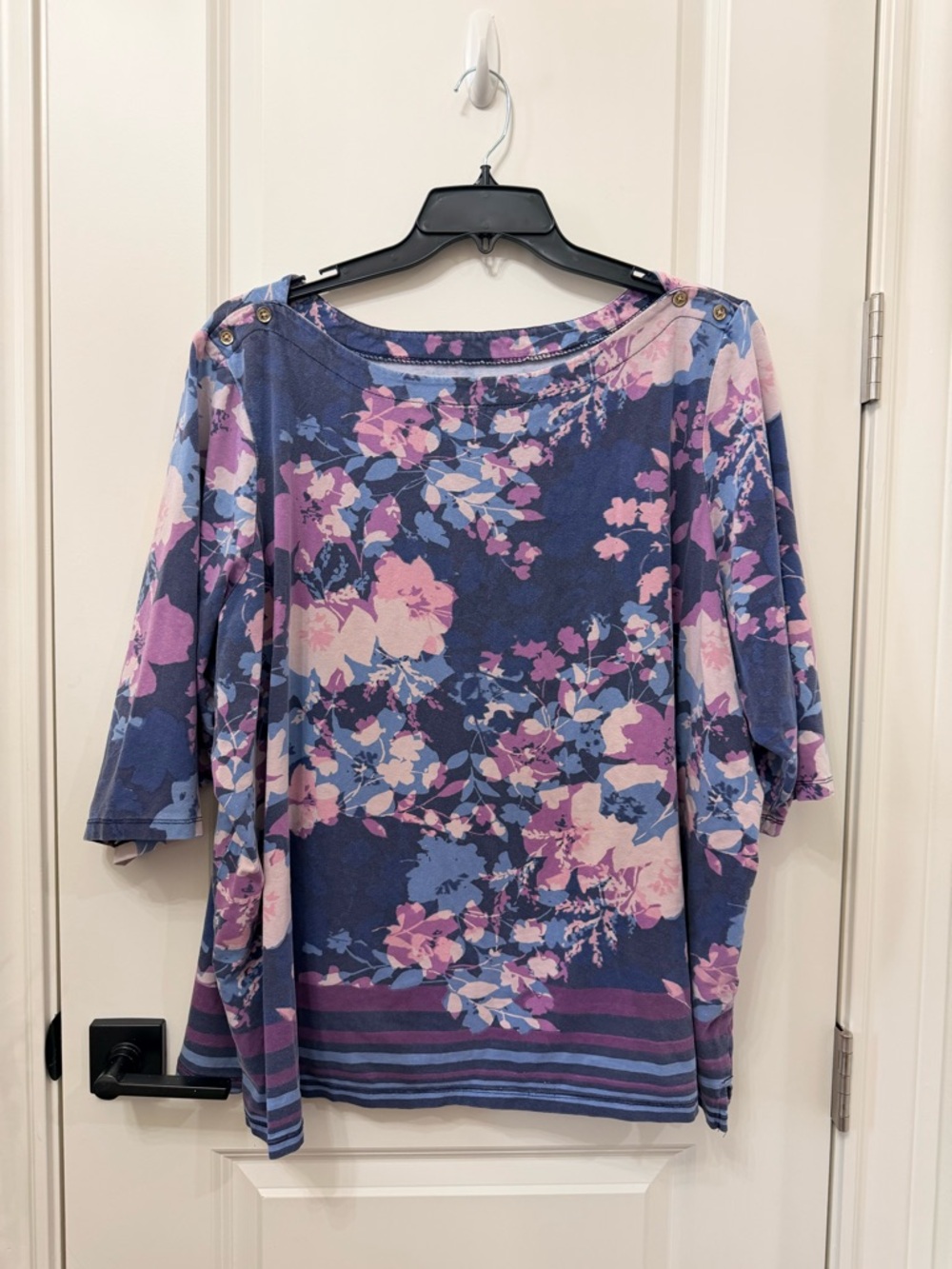 Jessica London Purple and Pink Floral Boatneck Dolman Top
